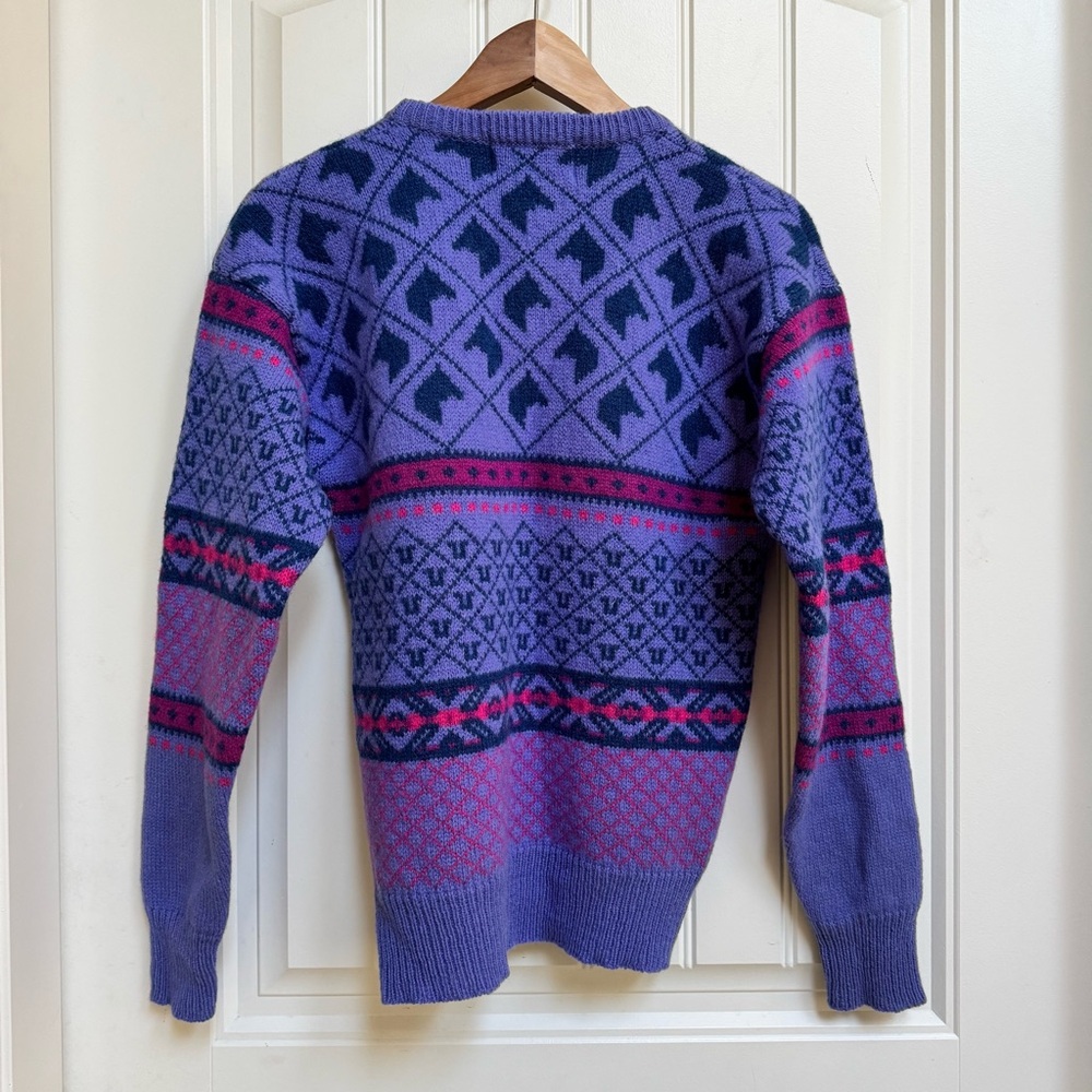 VTG Kristin for Miller’s Purple & Pink Wool Fair Isle Horse Motif Sweater. S - Picture 2 of 4